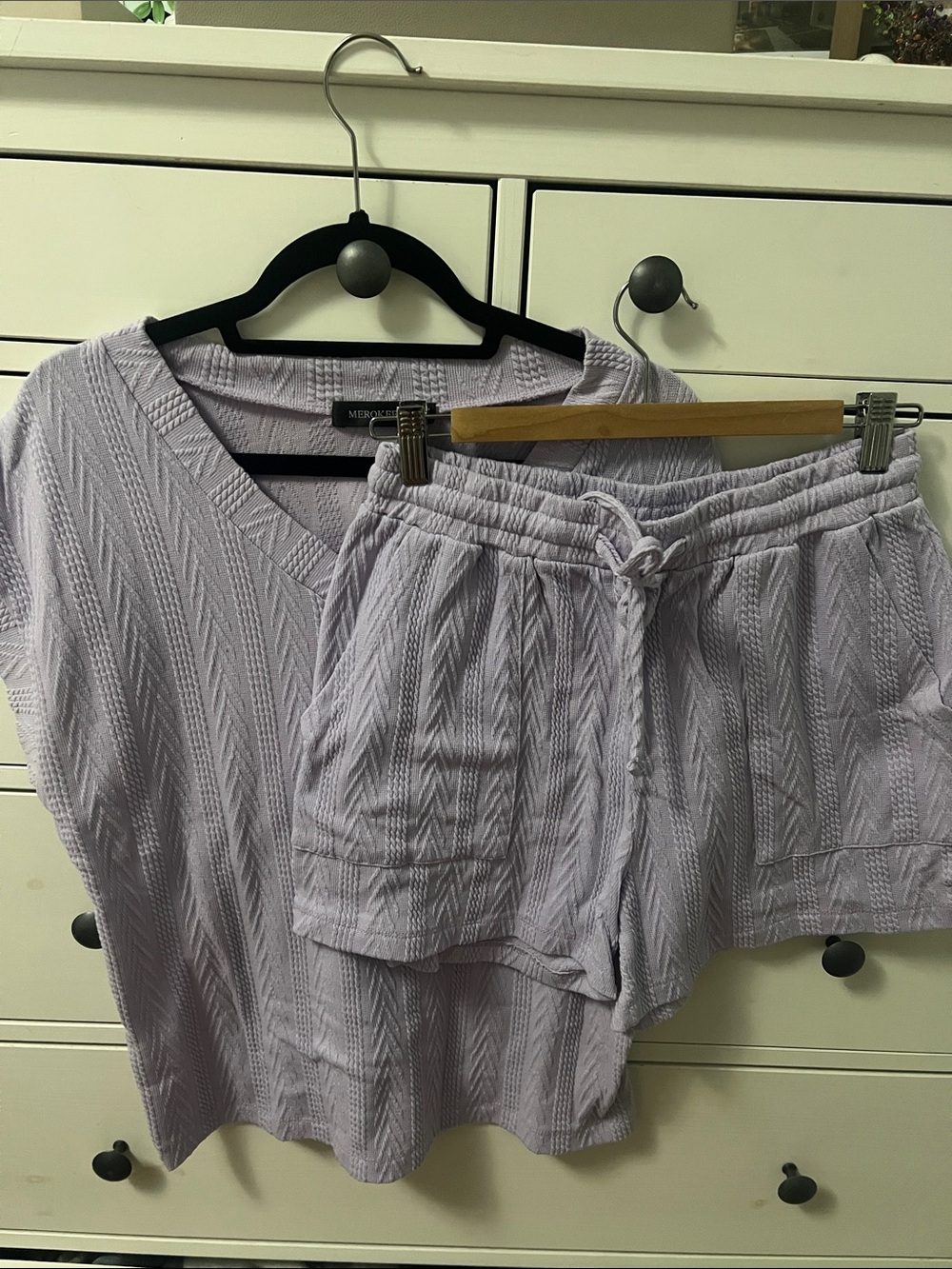Lavender Knit Drawstring Shorts - Relaxed Women’s Shorts and Matching top